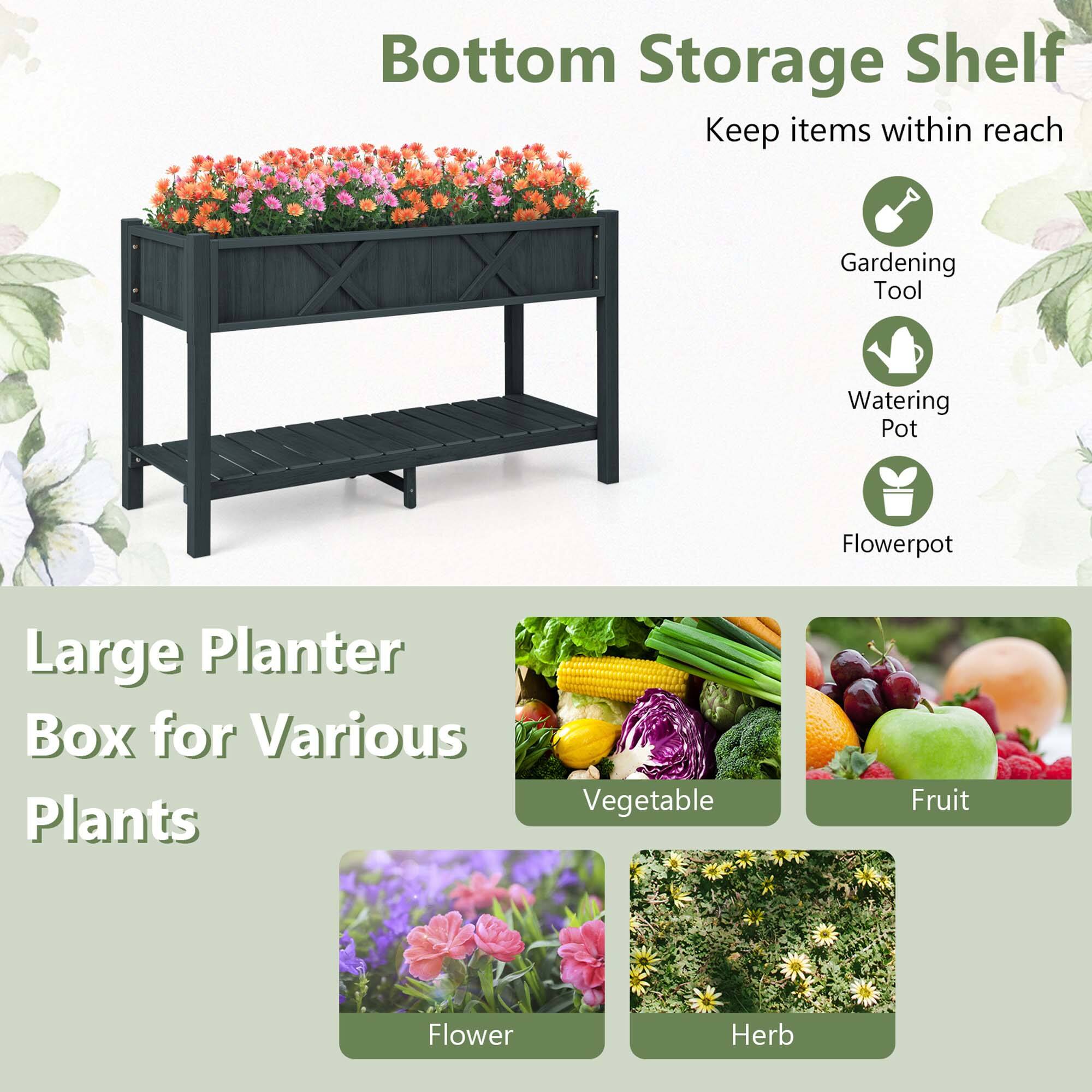 Bottom Storage Shelf: Keep items within reach. Gardening Tool: Watering Pot, Flowerpot, Large Planter Box for Various Plants, Vegetable, Fruit, Flower, Herb.