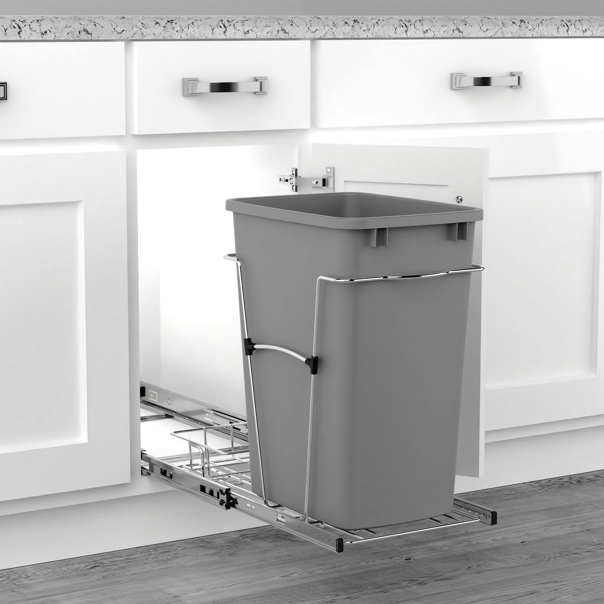 Alt View 7. Rev-A-Shelf - Rev-A-Shelf Pullout Trash Can 35 qt. for Kitchen Cabinets, Silver, RV-12KD-17C S - Silver.