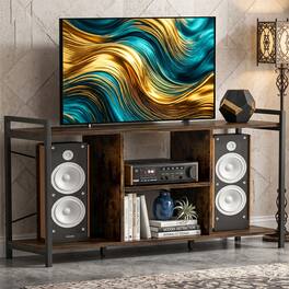 WELLFOR - Industrial Entertainment Center for 55 Inch TVs, TV Stand with Open Shelf, Media Console Cabinet for Living Room - Rustic Brown