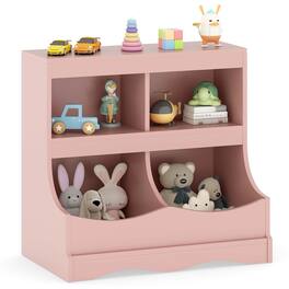 Costway - Toy Storage Organizer for Toys & Books 4-Cubby Kids Bookcase for Children's Room - Pink