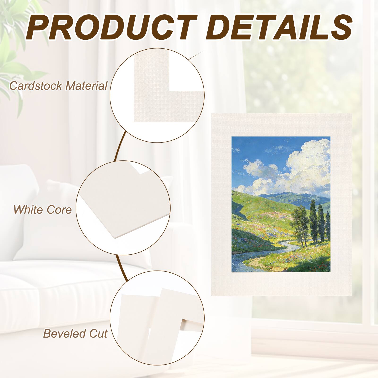 PRODUCT DETAILS  
- Cardstock Material  
- White Core  
- Beveled Cut