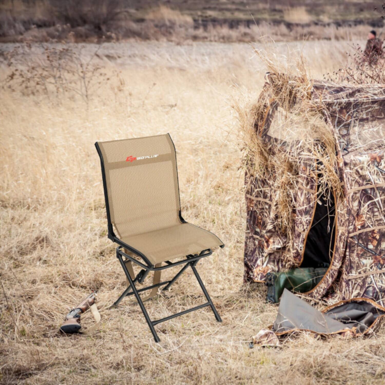 Alt View 4. Mondawe - Folding 360° Swivel Hunting Chair w Iron Frame & Carry Strap Heavy Duty 330 lbs Mesh Fabric - Brown.
