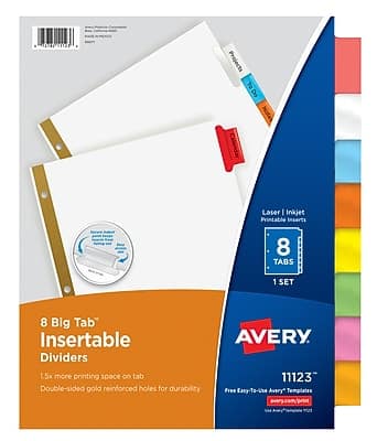 Avery - Big Tab Insertable Paper Dividers, 8 Tabs, White with Tabs - Multicolor
