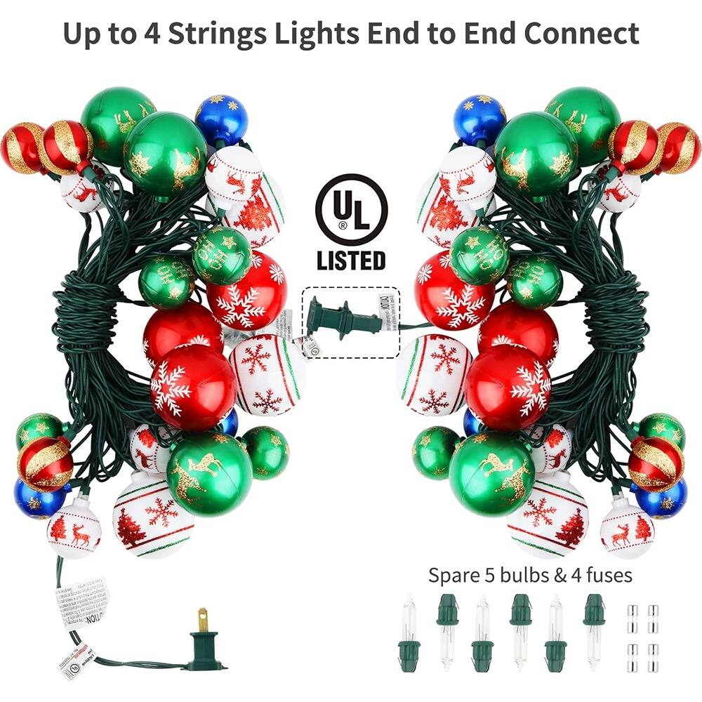 Up to 4 Strings Lights End to End Connect

UL LISTED

Spare 5 bulbs & 4 fuses