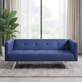 Kadyn - Loveseat Sofa, Modern Couch, 3 Seat Convertible Linen Fabric Futon Sofa with USB and Power Strip-Blue - Blue