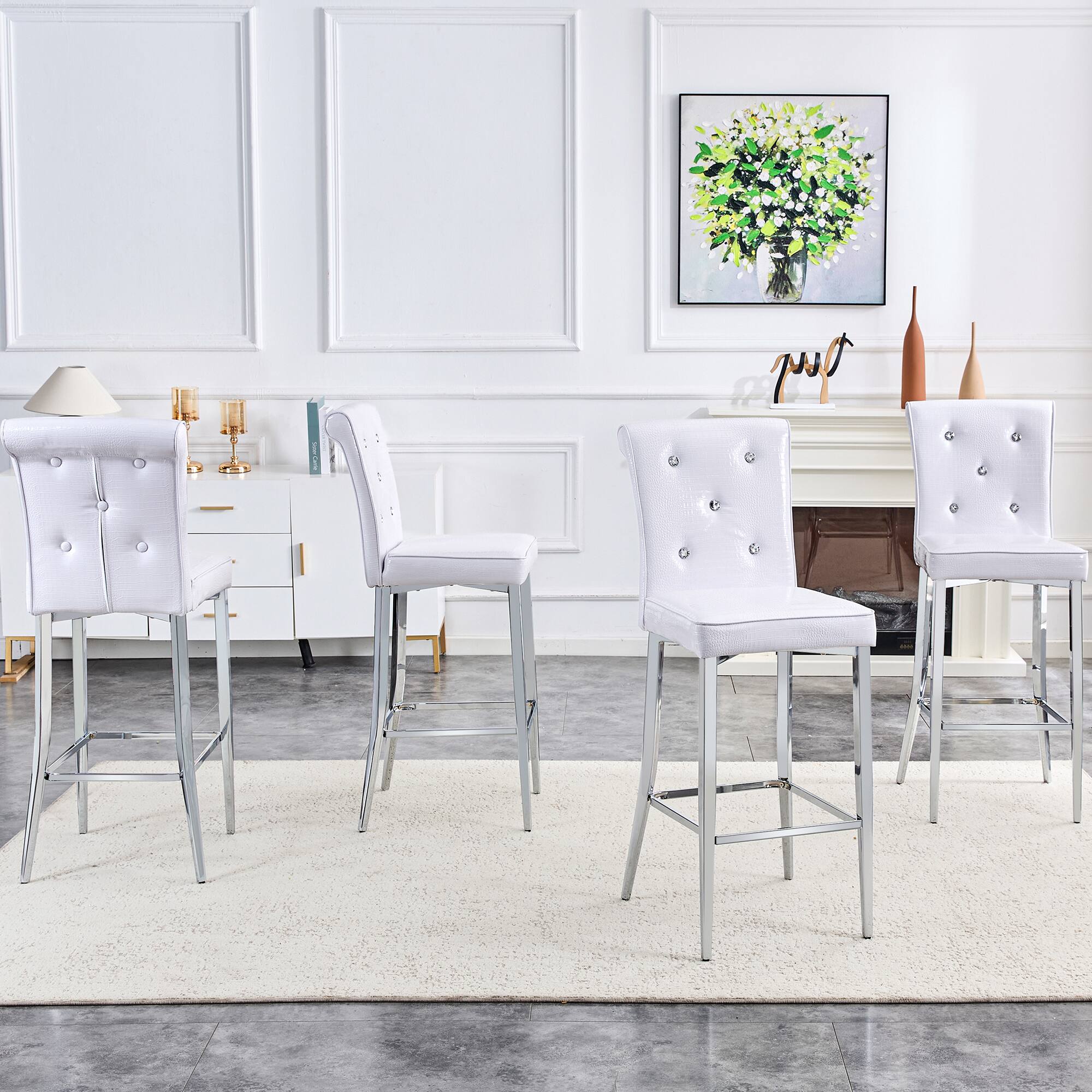 Alt View 2. Loheer - Set of 2 Crocodile Texture Bar Chairs 21.3x17x45 in - White.