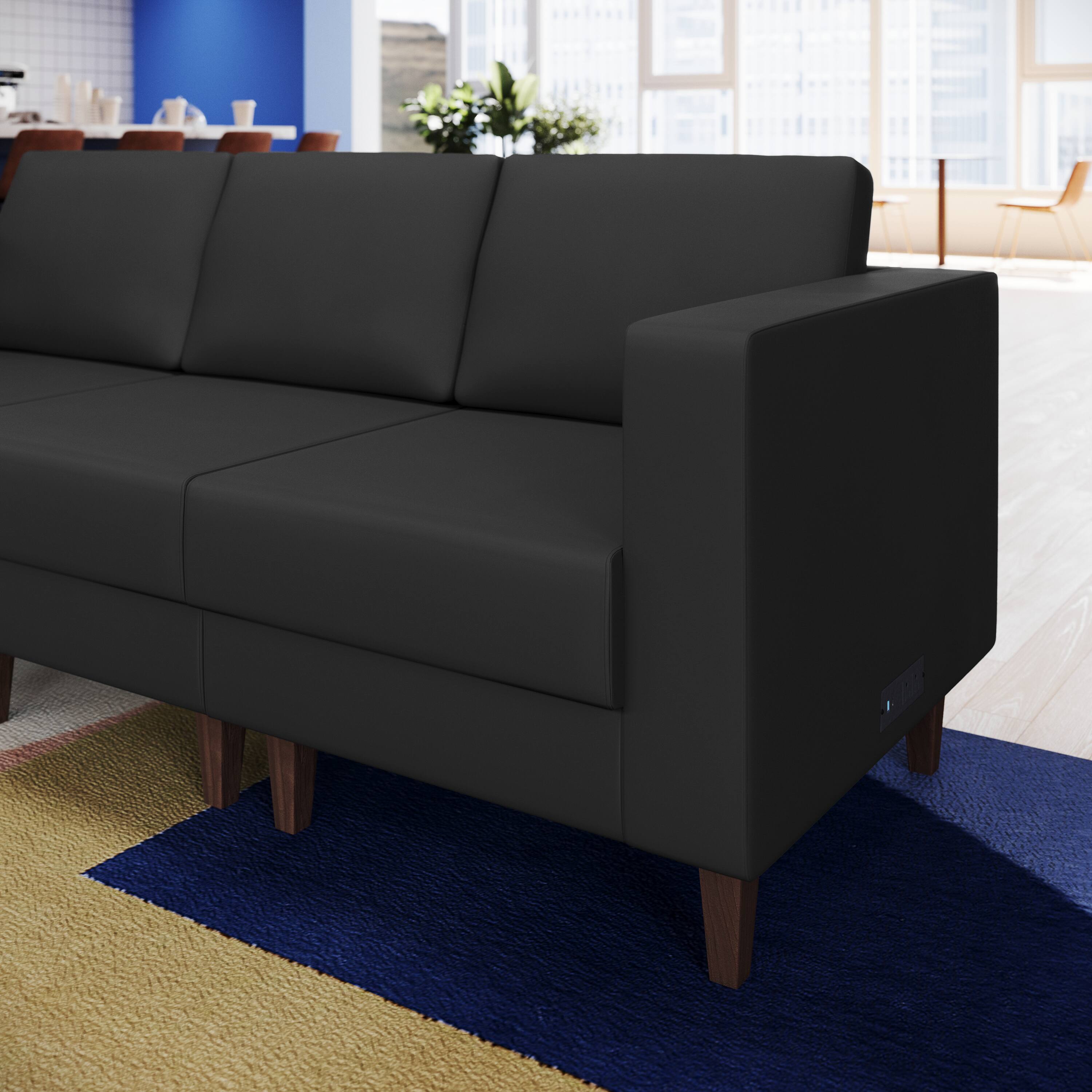 Alt View 2. Flash Furniture - HERCULES Artemis Black LeatherSoft Right Arm Reception Chair, 2 AC Outlets/1 USB/1 USB-C Ports and Wooden Walnut Legs wi - Black.