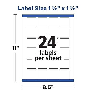 Label Size 1 1/2" x 1 1/2"  
11" x 8.5"  
24 labels per sheet