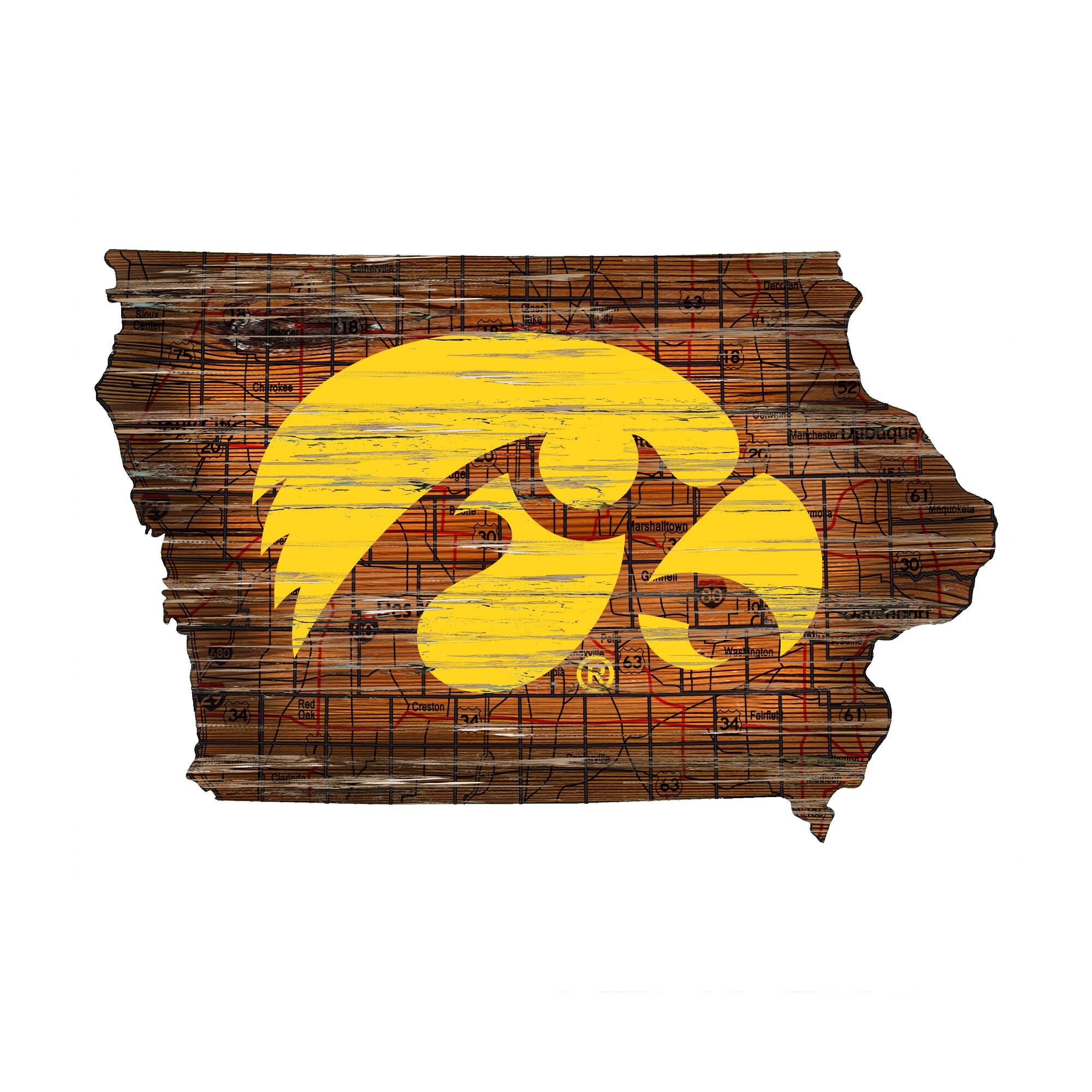 Iowa Hawkeyes 23.5" x 23.5" Distressed State with Logo Sign