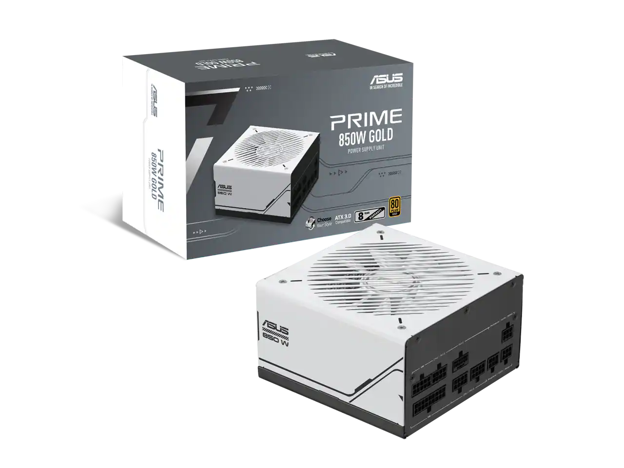 ASUS - Prime 850W Gold, ATX 3.0, Modular, 80+ Gold, Dual Bearings, 2 Colors, 8-Year Warranty