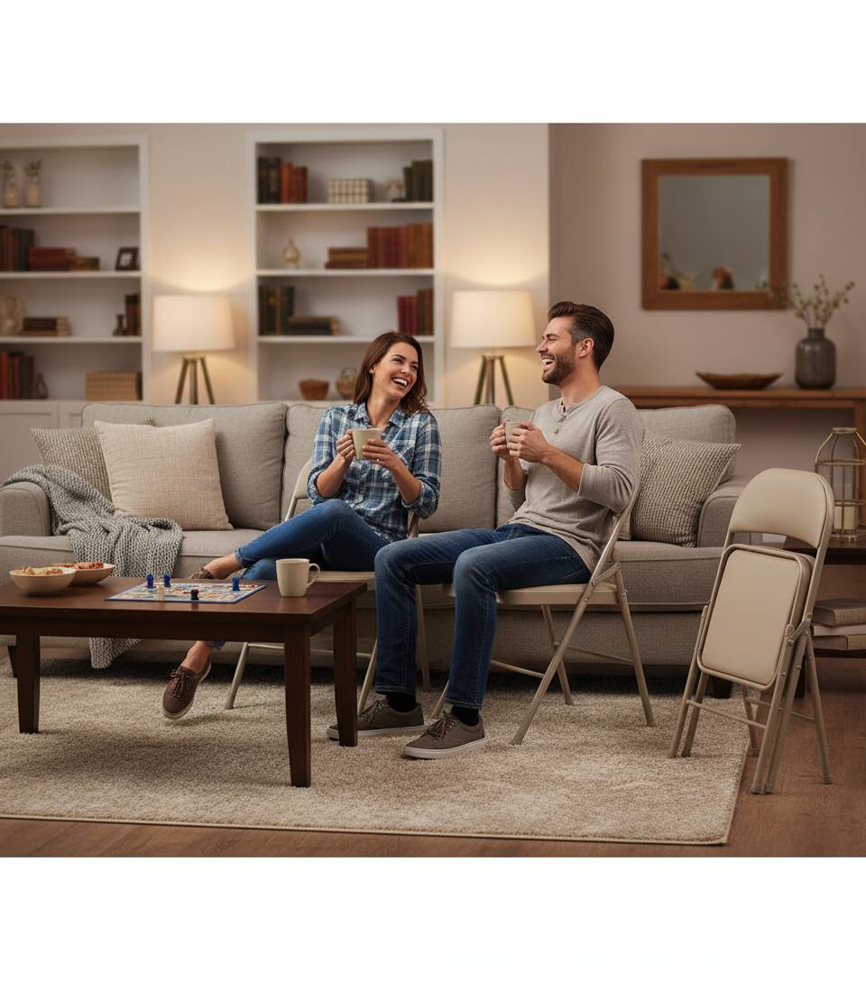 Alt View 2. AOITUN - Folding Chair 2 Pack Leather Padded for Daily Use - Comfortable and Portable Seating for Home or Office - Khaki.