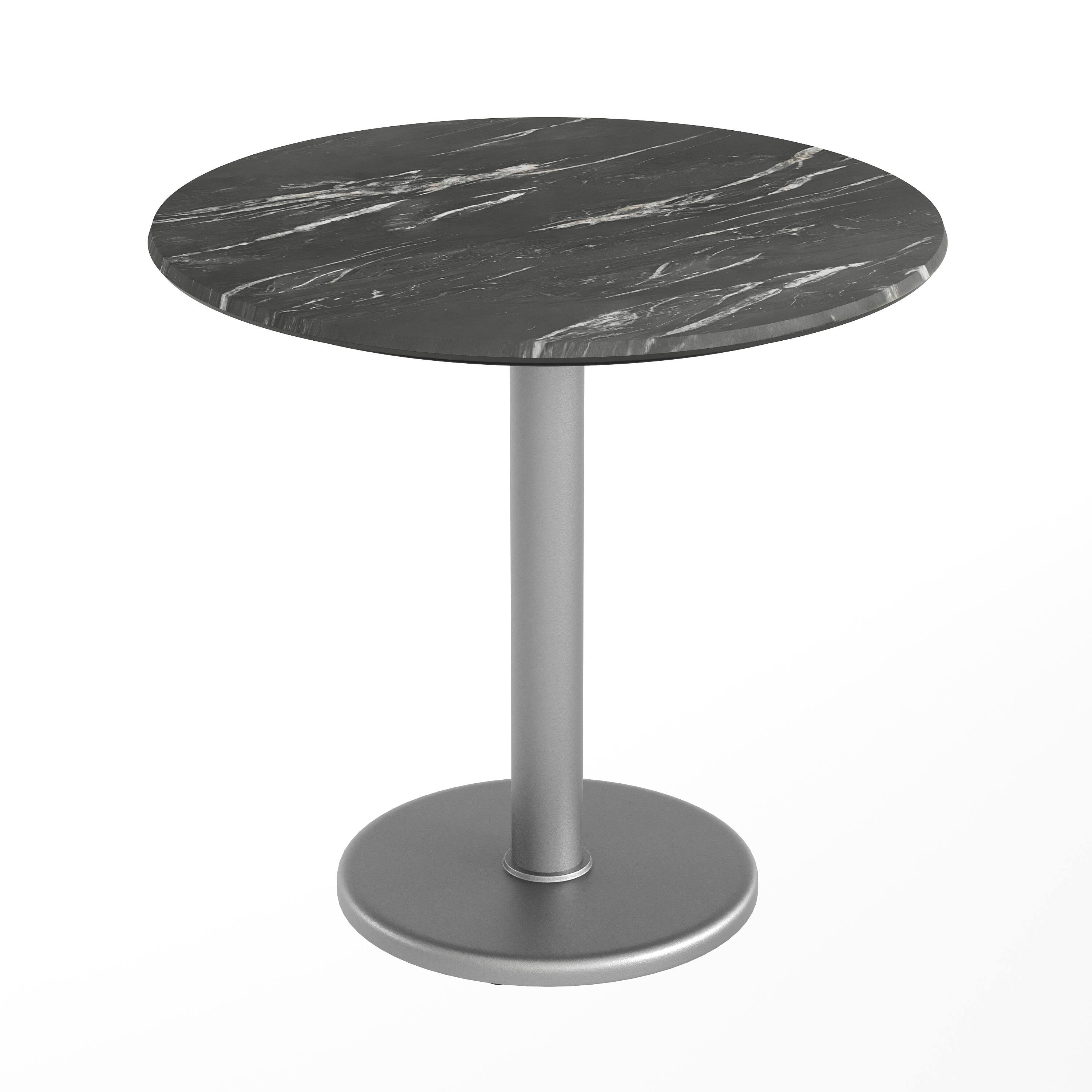 Front. Emma + Oliver - PureShield Indoor Outdoor Tabletop with Seam-Free Surface Innovation and Cast Iron Bistro Table Base - Black Faux Marble/Silver Base.