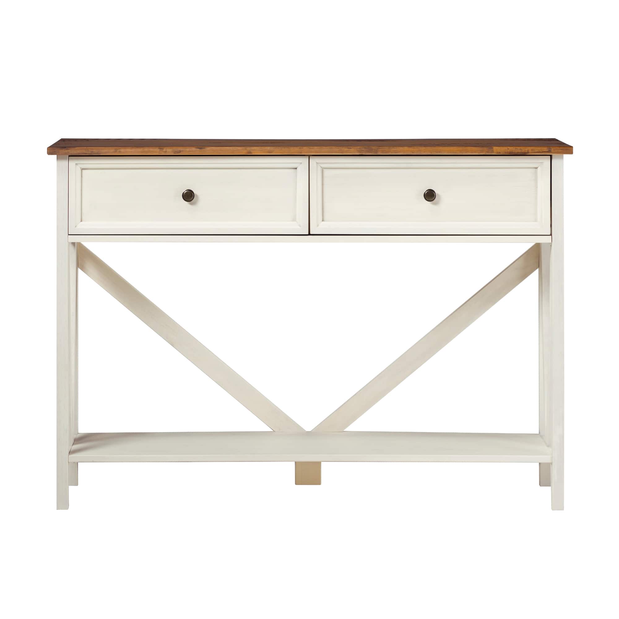 Walker Edison - Rustic Distressed Solid Wood Entry Table with Lower Shelf - Rustic Oak - Front_Zoom