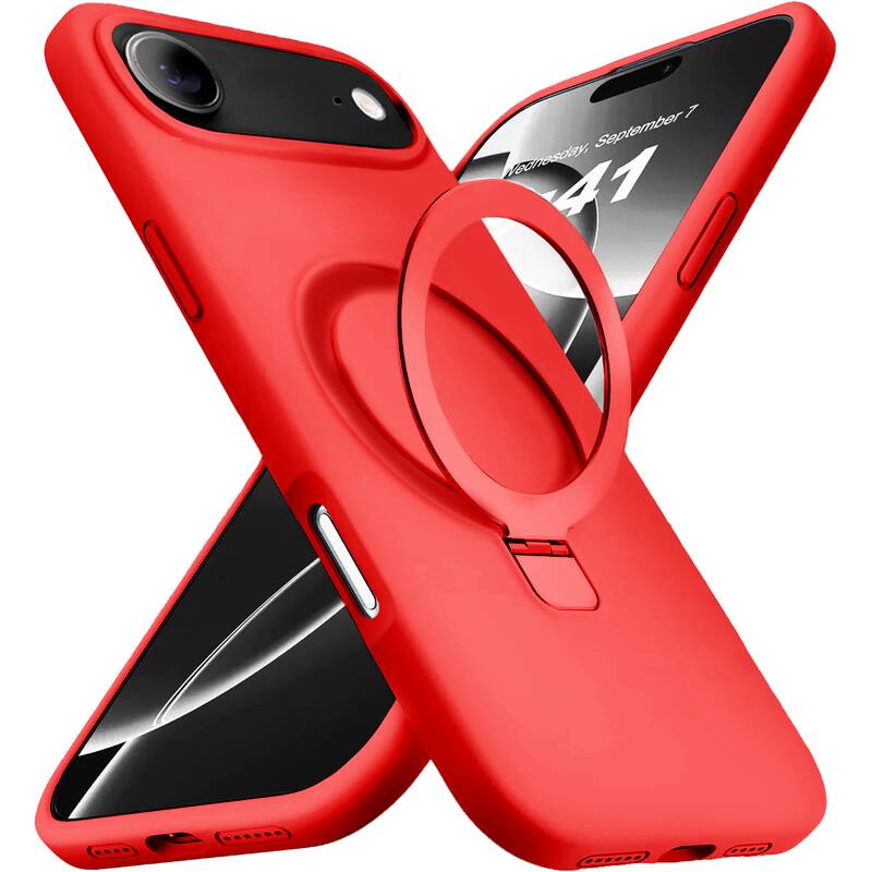 Entronix - Magnetic Case for iPhone 17 Air - Liquid Silicone with Built-in Stand - Red