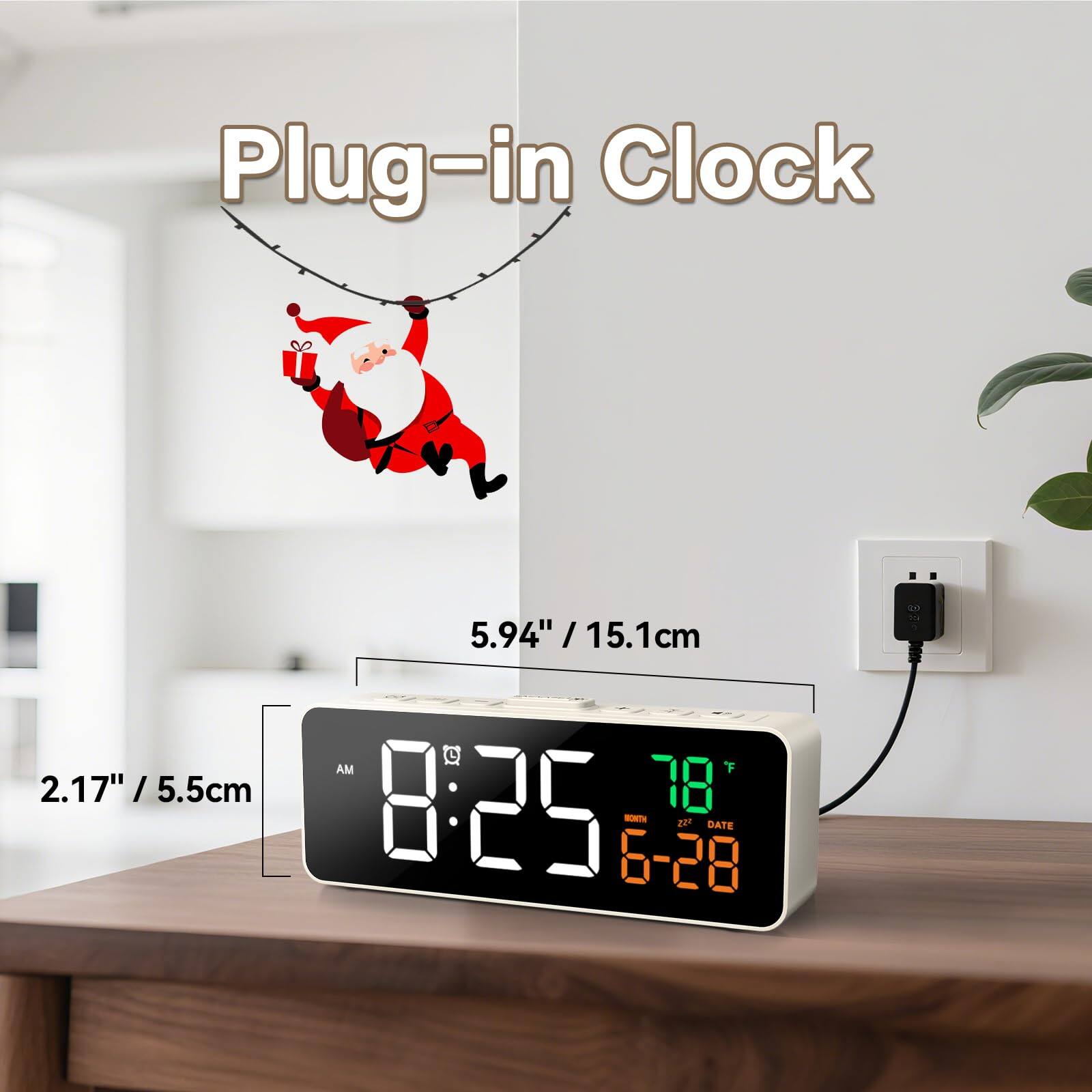 Plug-in Clock  
5.94" / 15.1cm  
2.17" / 5.5cm  
8:25  
78°F  
6-28