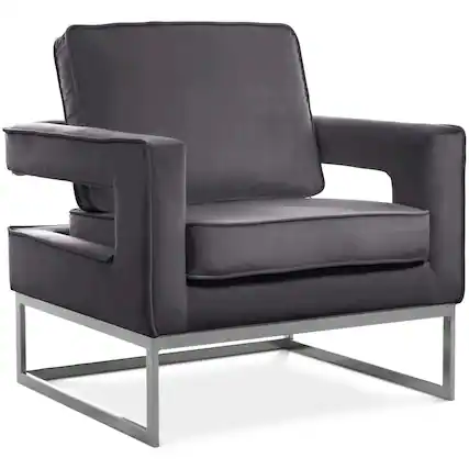 Front. Meridian Furniture - Noah Grey Velvet Accent Chair - Grey.