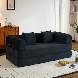 Anysun - Corduroy Convertible Sleeper Sofa Bed with Cylindrical Pillow - Folding Mattress Couch for Living Room & Bedroom - Black