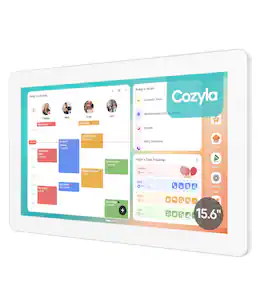 Cozyla - Digital Calendar+2: 15.6'' Wall Planner Smart Touch Screen Chore Chart for Family Schedules Support App Store with Stand - White