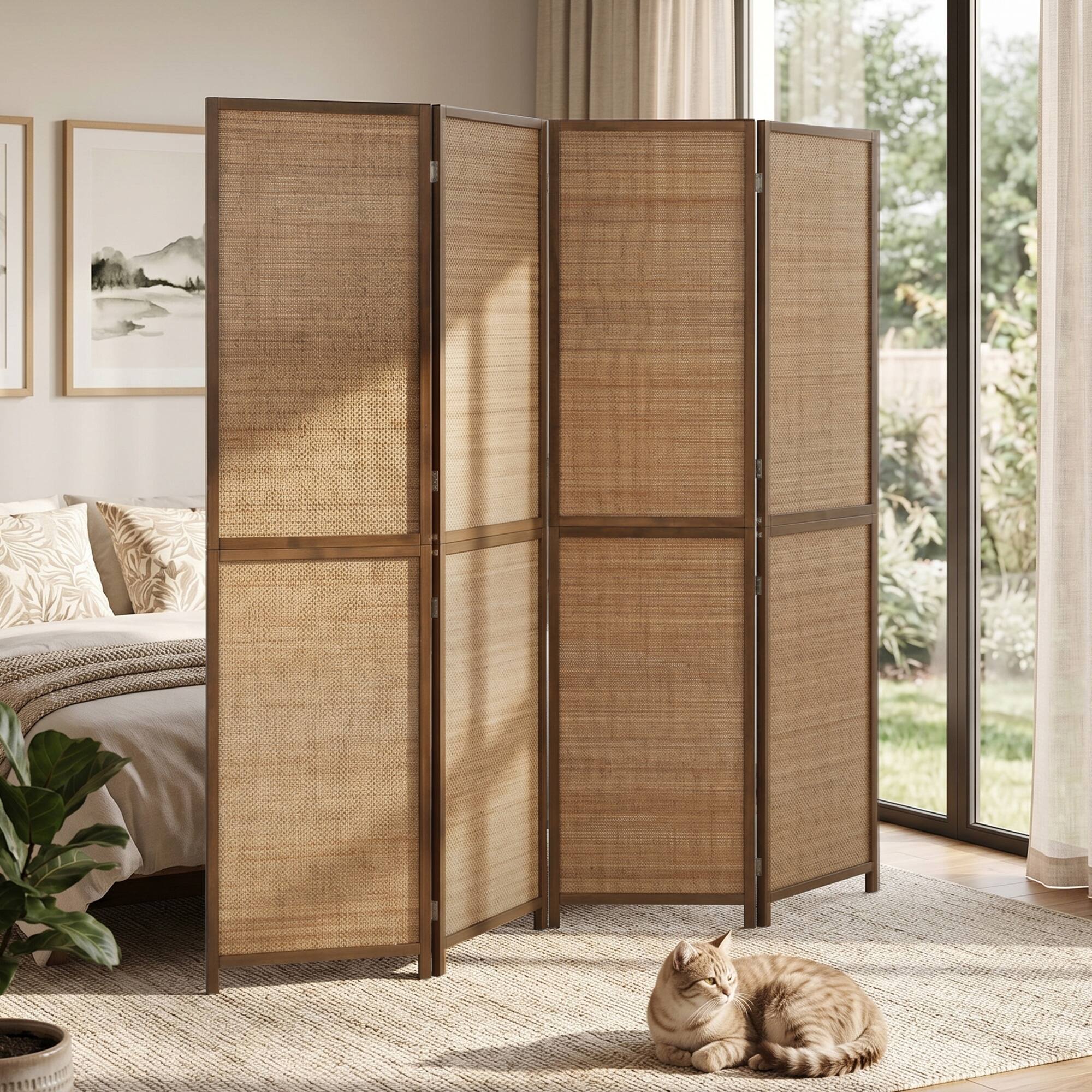 Alt View 8. Homcom - Divider, 4 Panel Folding Privacy Screen - Brown.
