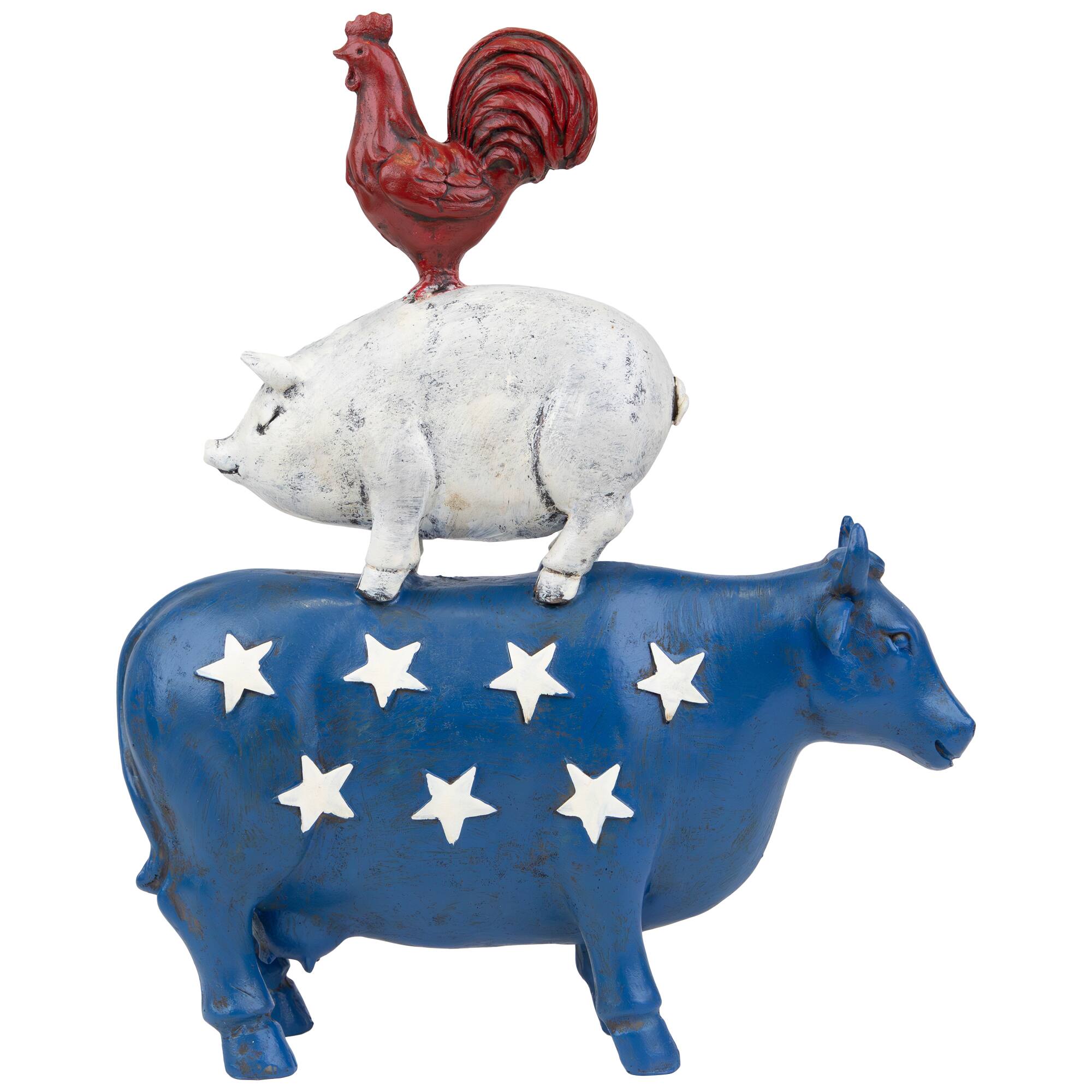 Alt View 1. Northlight - Stacked Patriotic Farm Animals Outdoor Garden Statue - 12" - Blue.