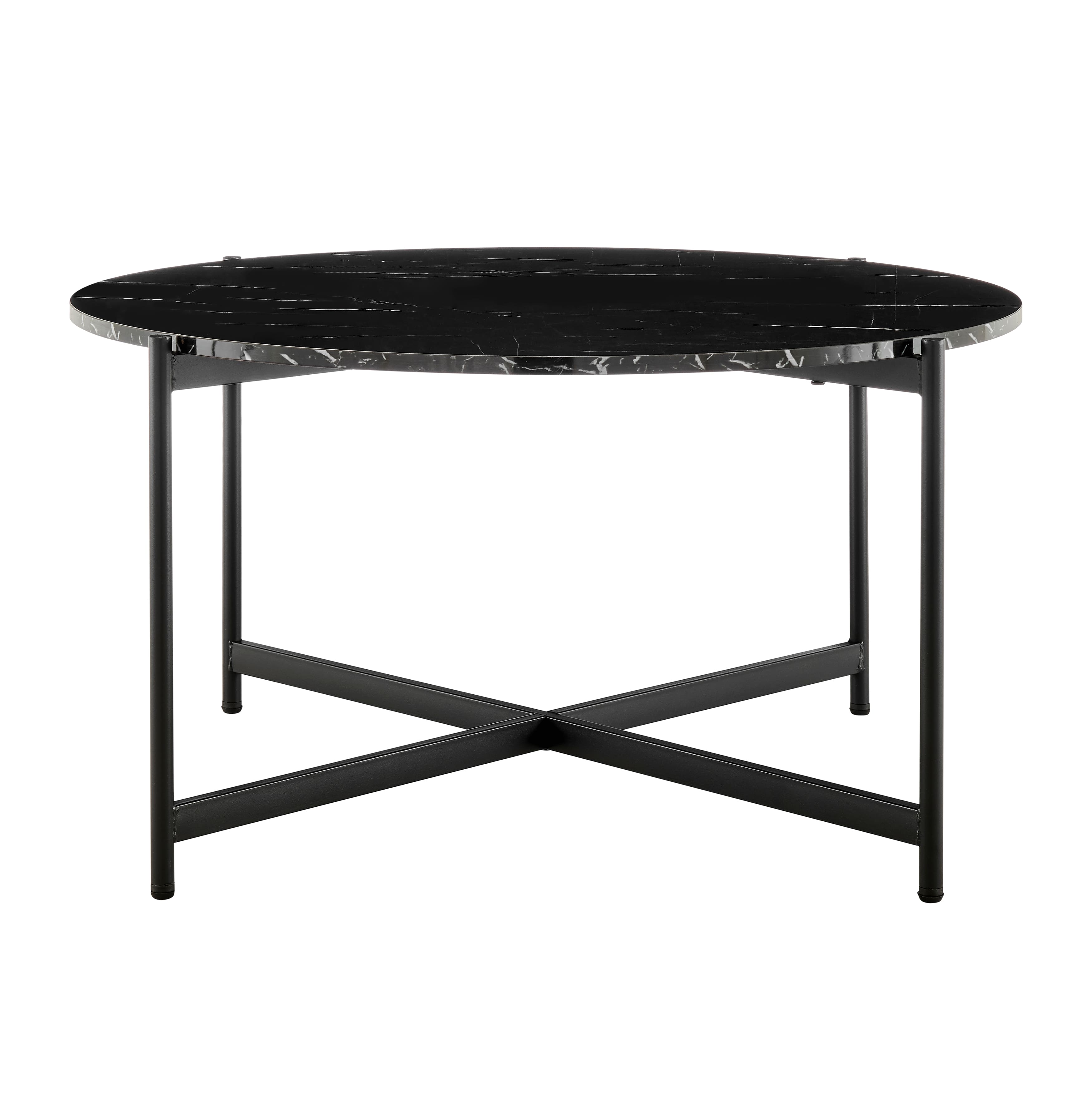 Danya B - Round Marble Finish Veneer Large Coffee Table - Marble - Black