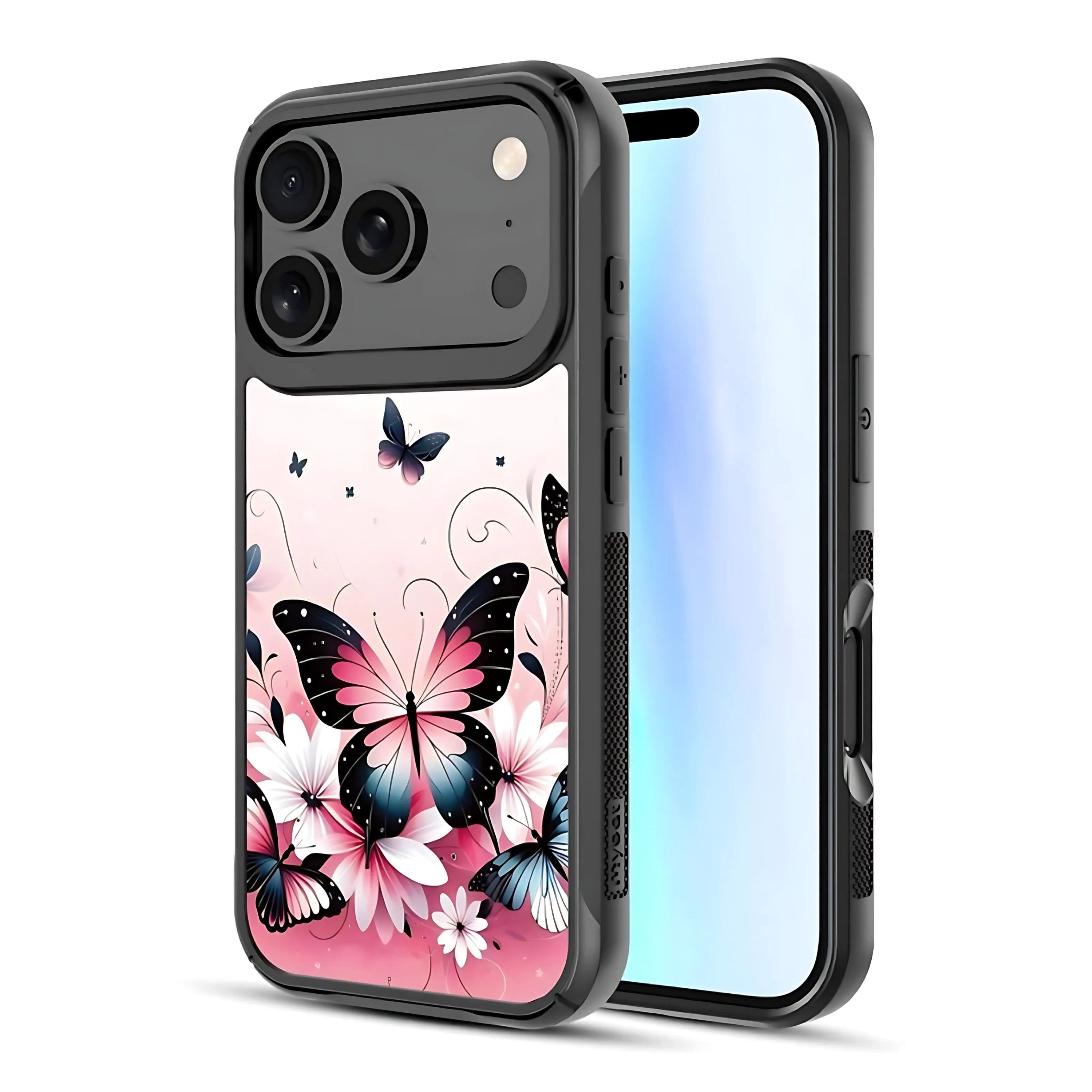 Kitcheniva - Butterfly Magnetic Charging Compatible Hybrid Case For iPhone 17 Pro Max - Pink/Black