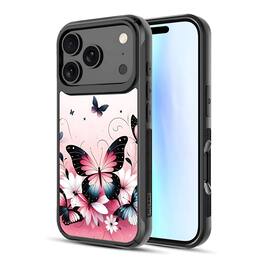 Kitcheniva - Butterfly Magnetic Charging Compatible Hybrid Case For iPhone 17 Pro Max - Pink/Black
