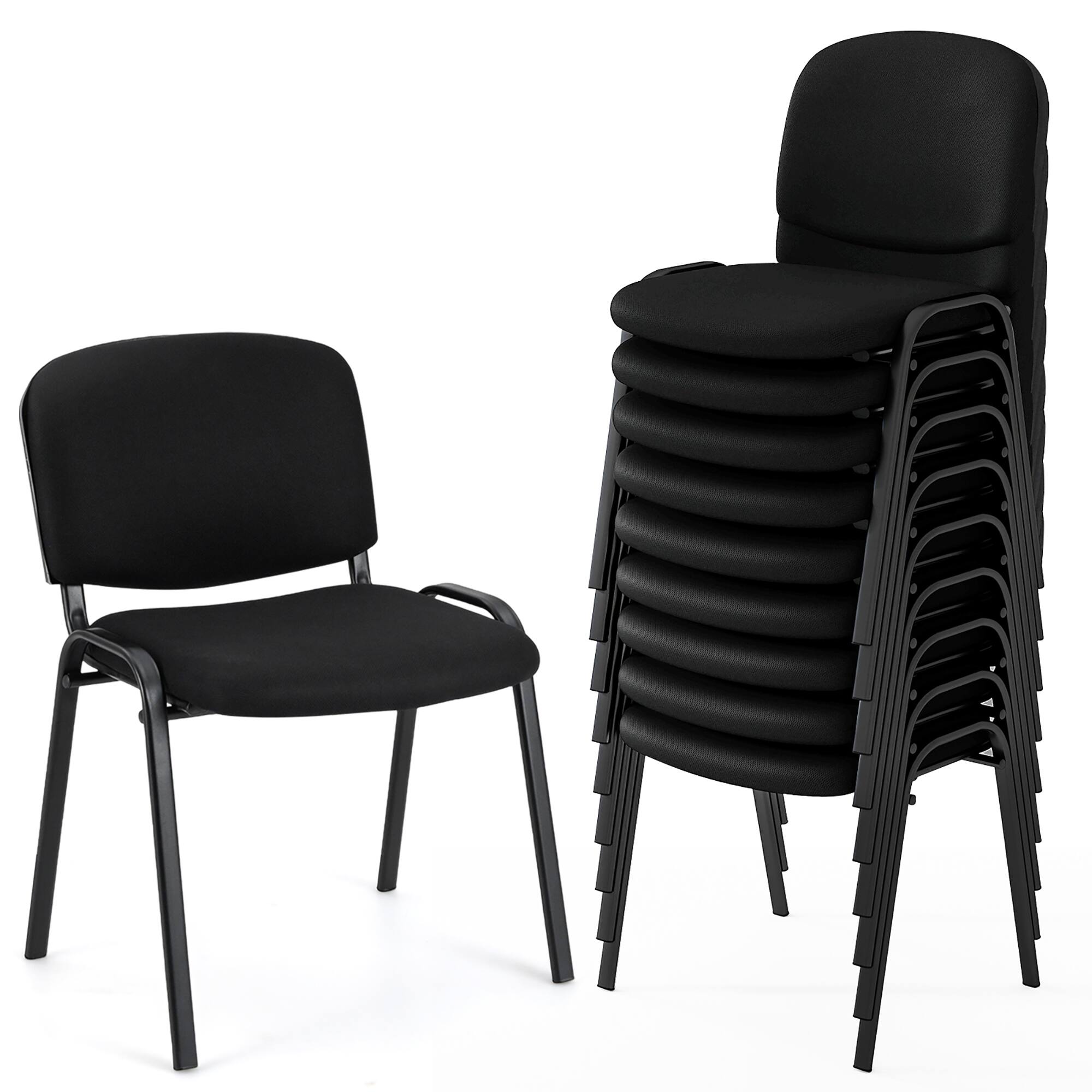 Front. Gymax - Gymax Set of 10 Office Guest Chair Stackable Reception Chair Waiting Conference Room - Black.