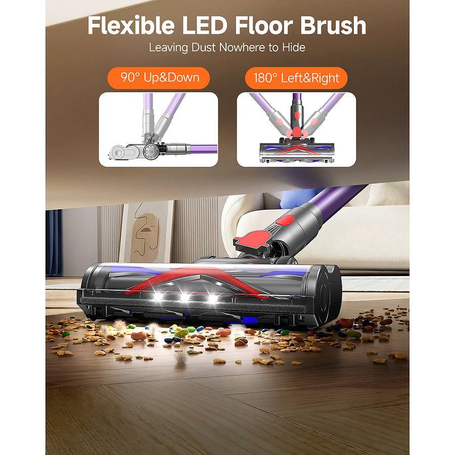 Flexible LED Floor Brush  
Leaving Dust Nowhere to Hide  

90° Up&Down  
180° Left&Right