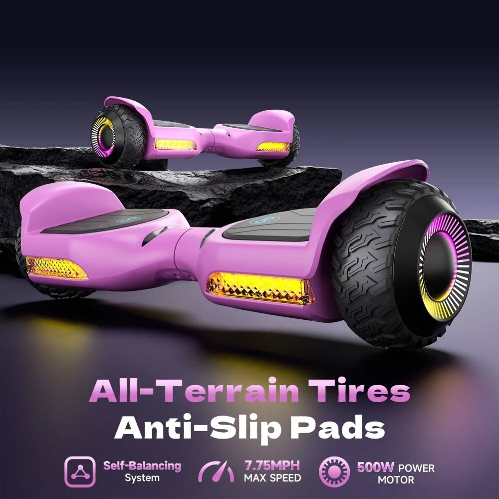 All-Terrain Tires Anti-Slip Pads

Self-Balancing System

7.75MPH MAX SPEED

500W POWER MOTOR
