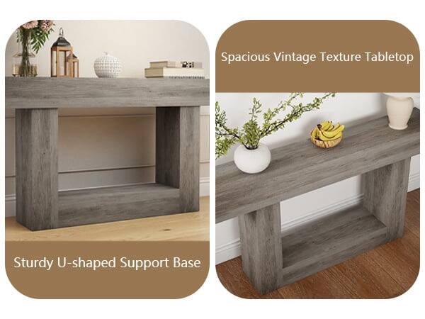 2: Spacious Vintage Texture Tabletop  
Sturdy U-shaped Support Base