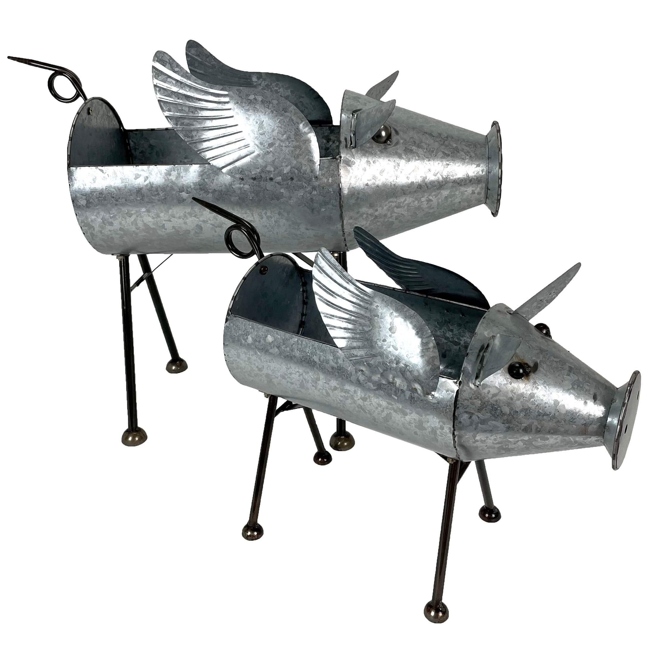 Zeckos - Set of 2 Flying Pig Planters - Distressed Metal - Whimsical Farmhouse Decor - Flying Silver price history on PriceWatchPro