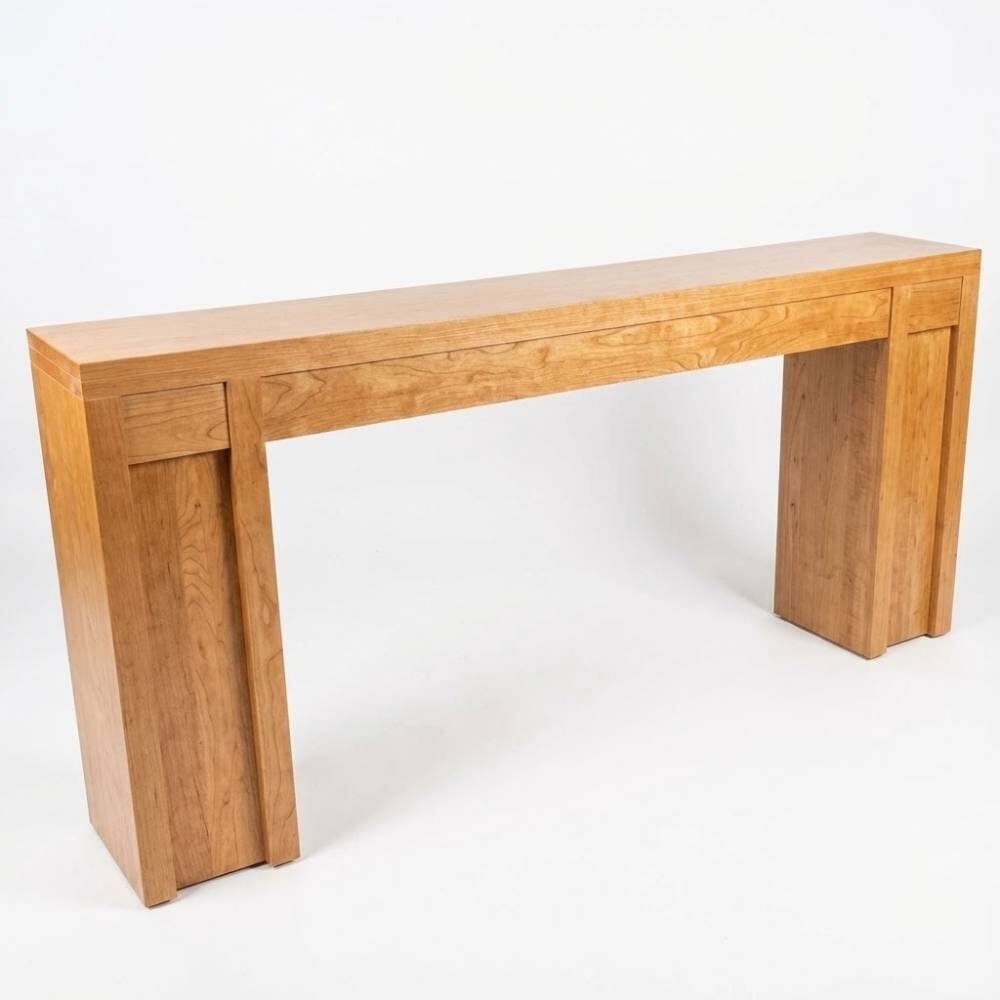Front. Qeetex - 70" Long Farmhouse Console Table, Rustic Hallway Accent Table for Entryway, Living Room - Cherry.