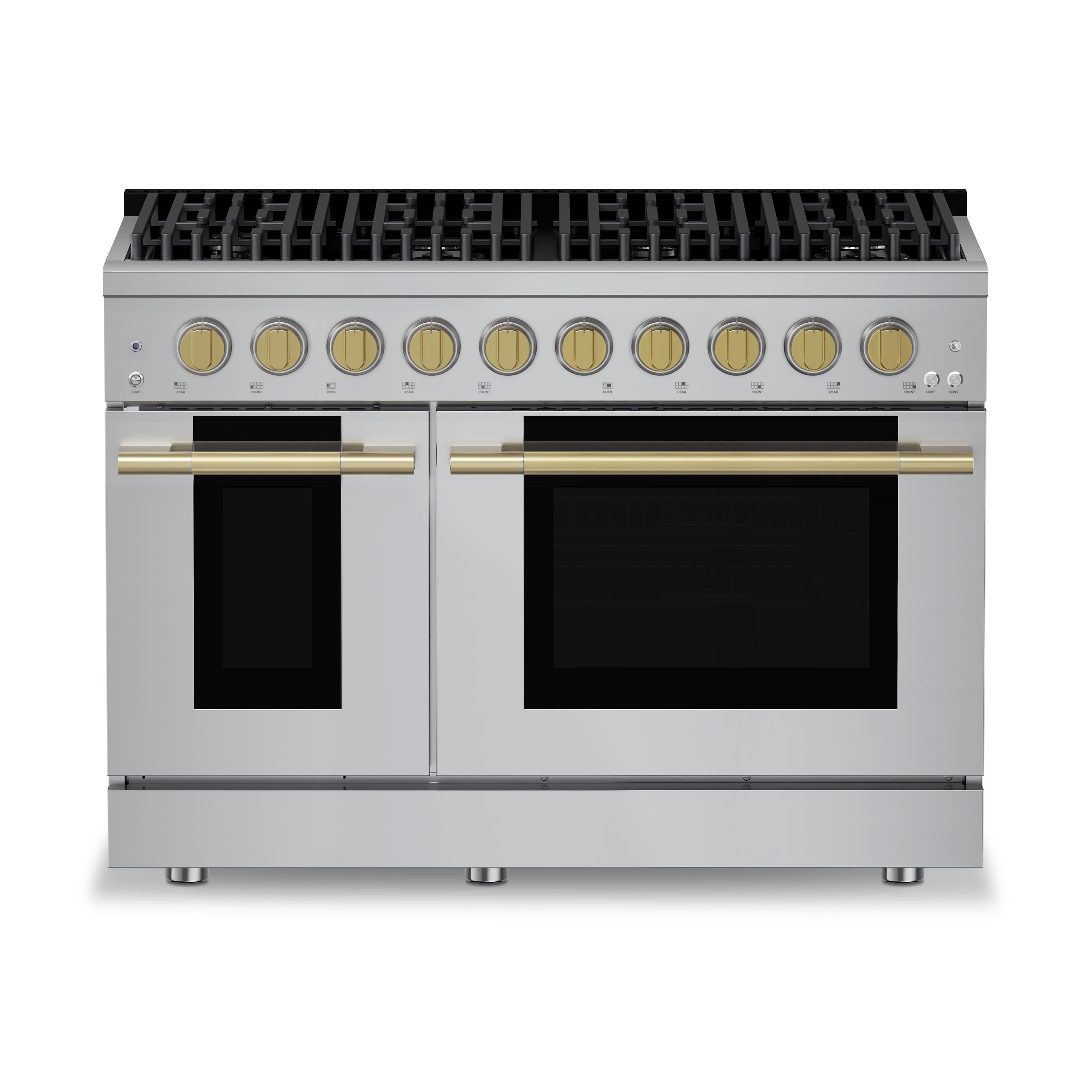 Hauslane - HausPro 48 in. 8 Burners Gas Range in Satin Brass with 20,000 BTU and Double Oven with 5 Rack Positions - Satin Brass