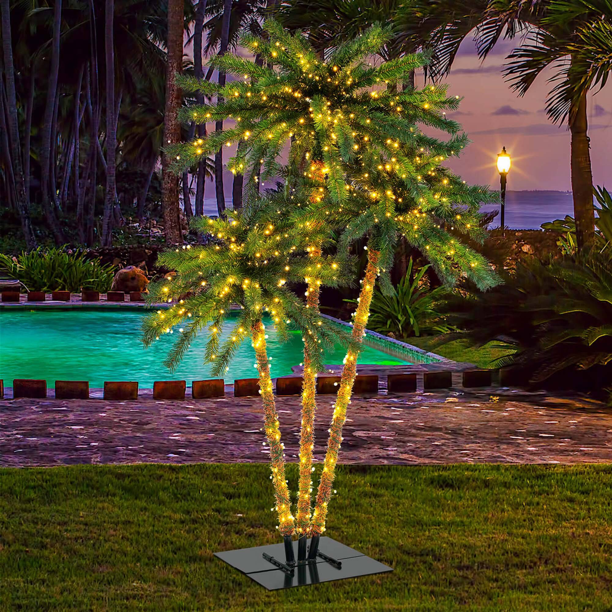 Alt View 3. Costway - Costway 6 FT 3 Trunks Lighted Palm Tree 930 LED Light up Simulation Tropical Palm Tree - Green.