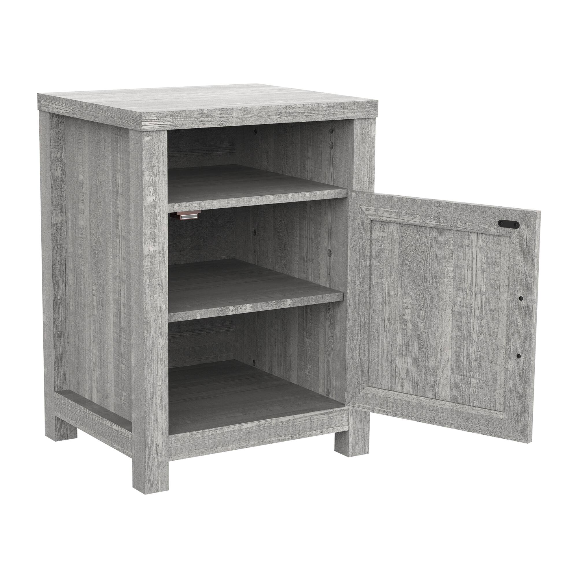 Alt View 6. Ihomeadore - Farmhouse Barn Door Grey Nightstand Bedside Table with Storage Shelf - Grey.