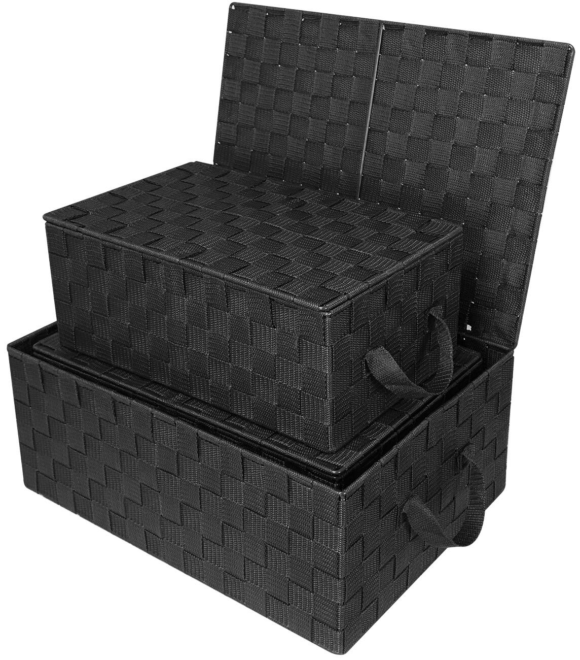 Left. Sorbus - Sorbus Set of 3 Storage Baskets for Organizing with Lid, Mesh, Linen, Organizer Storage Baskets for Shelves - Black.