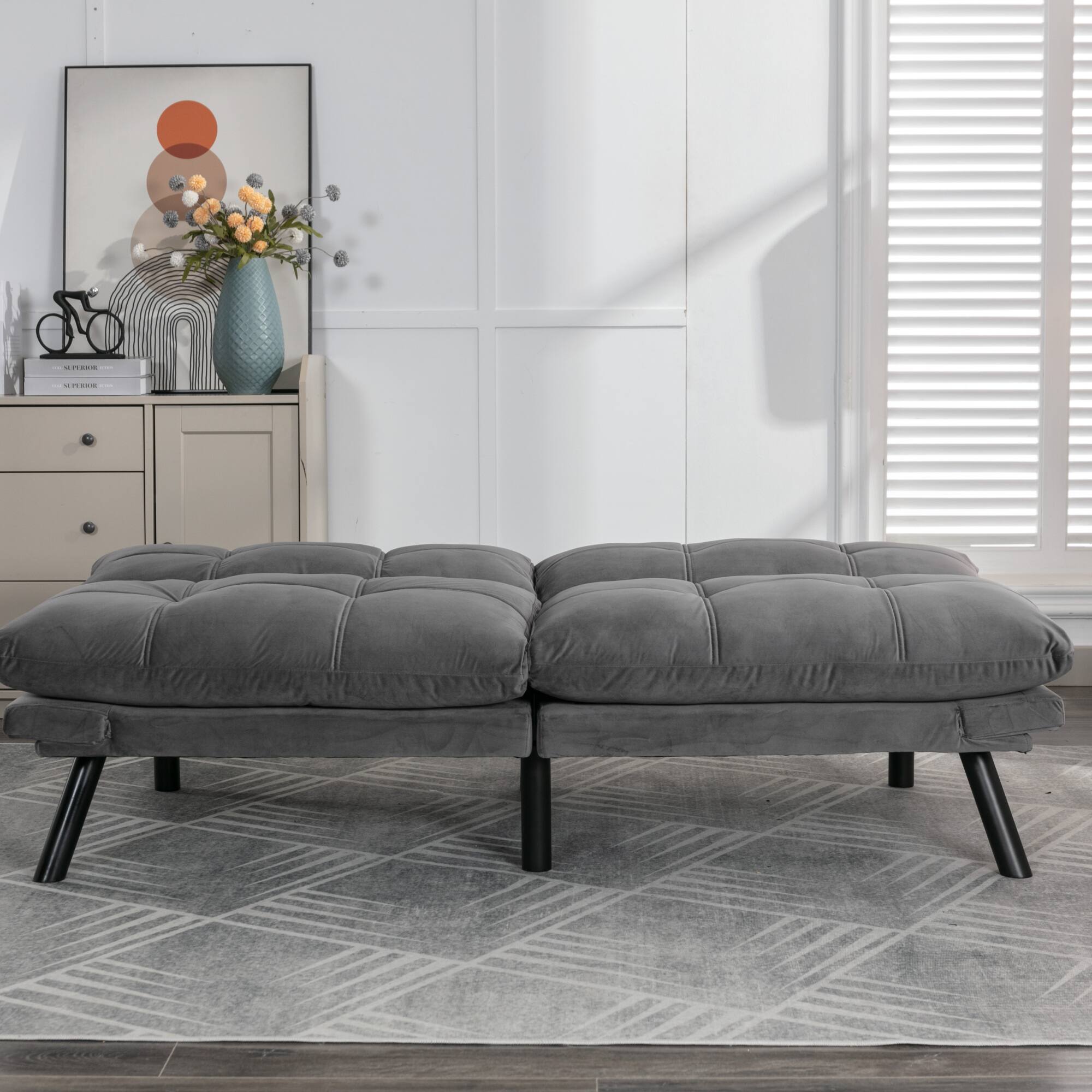 Alt View 7. GOODSILO - Convertible Folding Sofa Bed with Adjustable Armrests and Backrest for Small Spaces - Light Grey.
