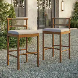 Eleni Outdoor Teak Wood Bar Stools Set of 2 by Modway - Natural Sail