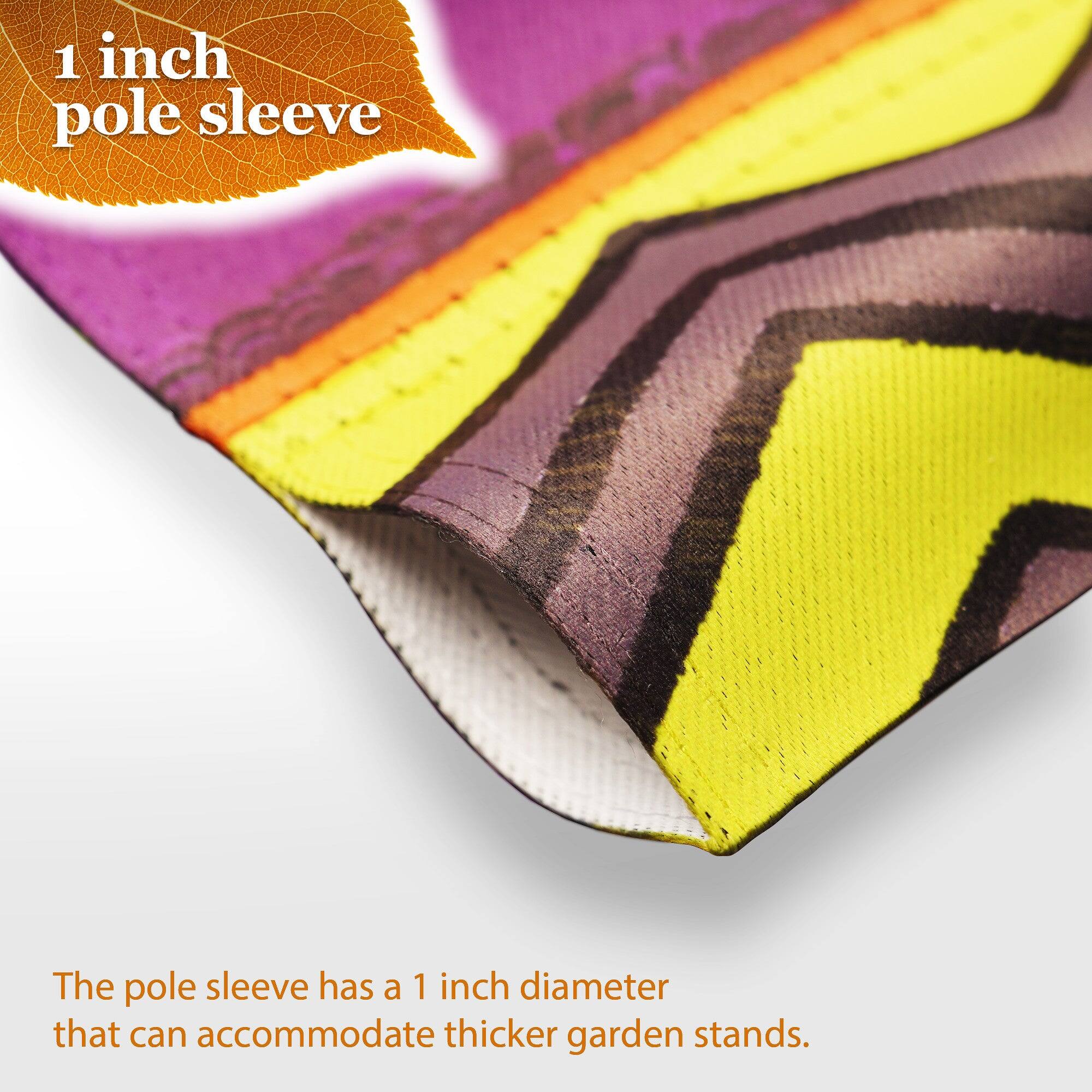 1 inch pole sleeve

The pole sleeve has a 1 inch diameter that can accommodate thicker garden stands.