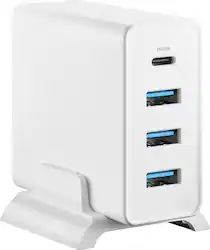 Insignia™ - 47W 4-Port Wall Charger with 1 USB-C & 3 USB Ports with 4 ft. Power Cord for Smartphones, Tablets and More - White - Front_Zoom