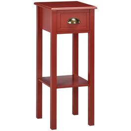 Homcom - 2-Tier Side Table w/ Drawer & Bottom Shelf, Narrow End Table for Living Room - Red