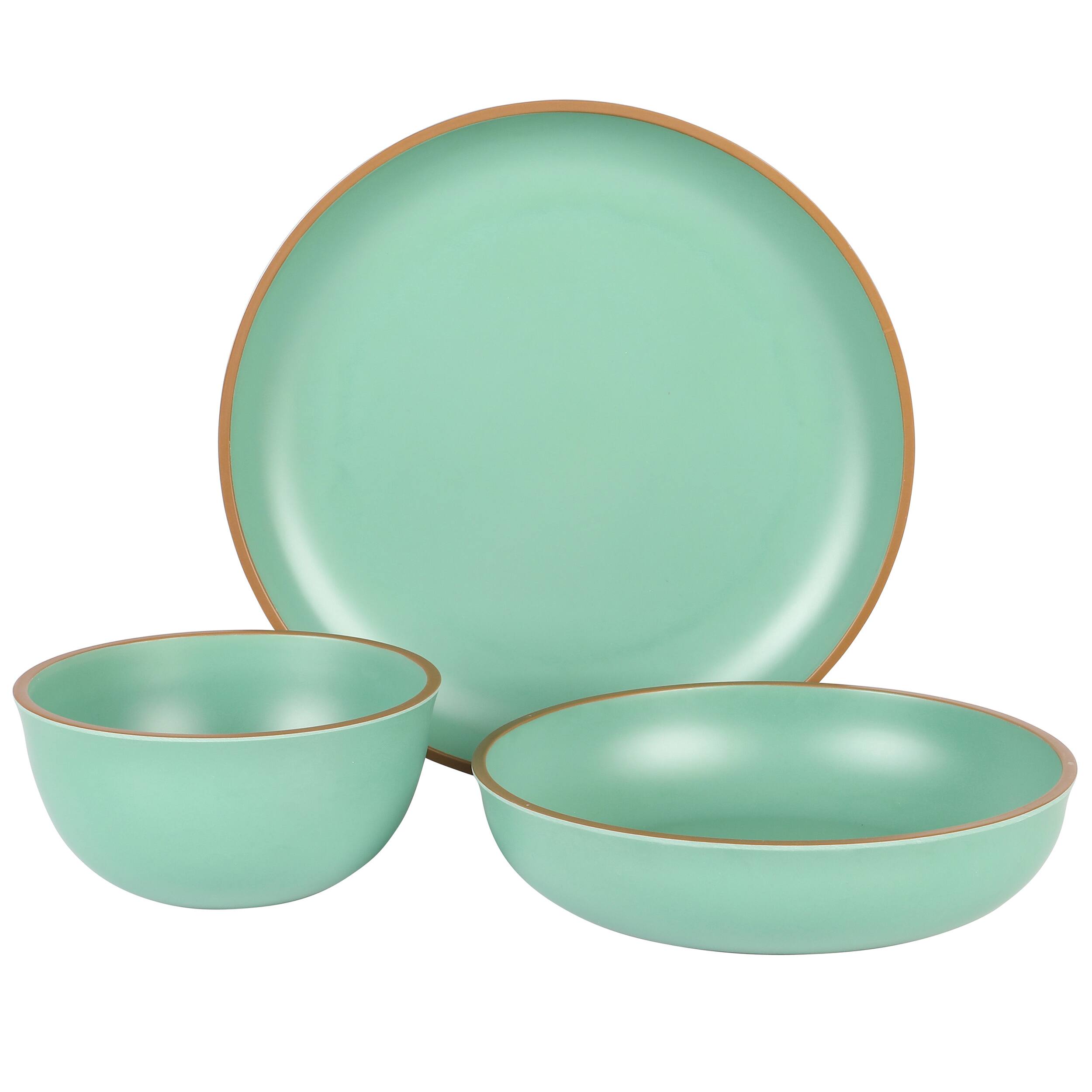 Alt View 2. Gibson - Gibson Home Rockabye 12 Piece Double Bowl Melamine Dinnerware Set in Green - Green.