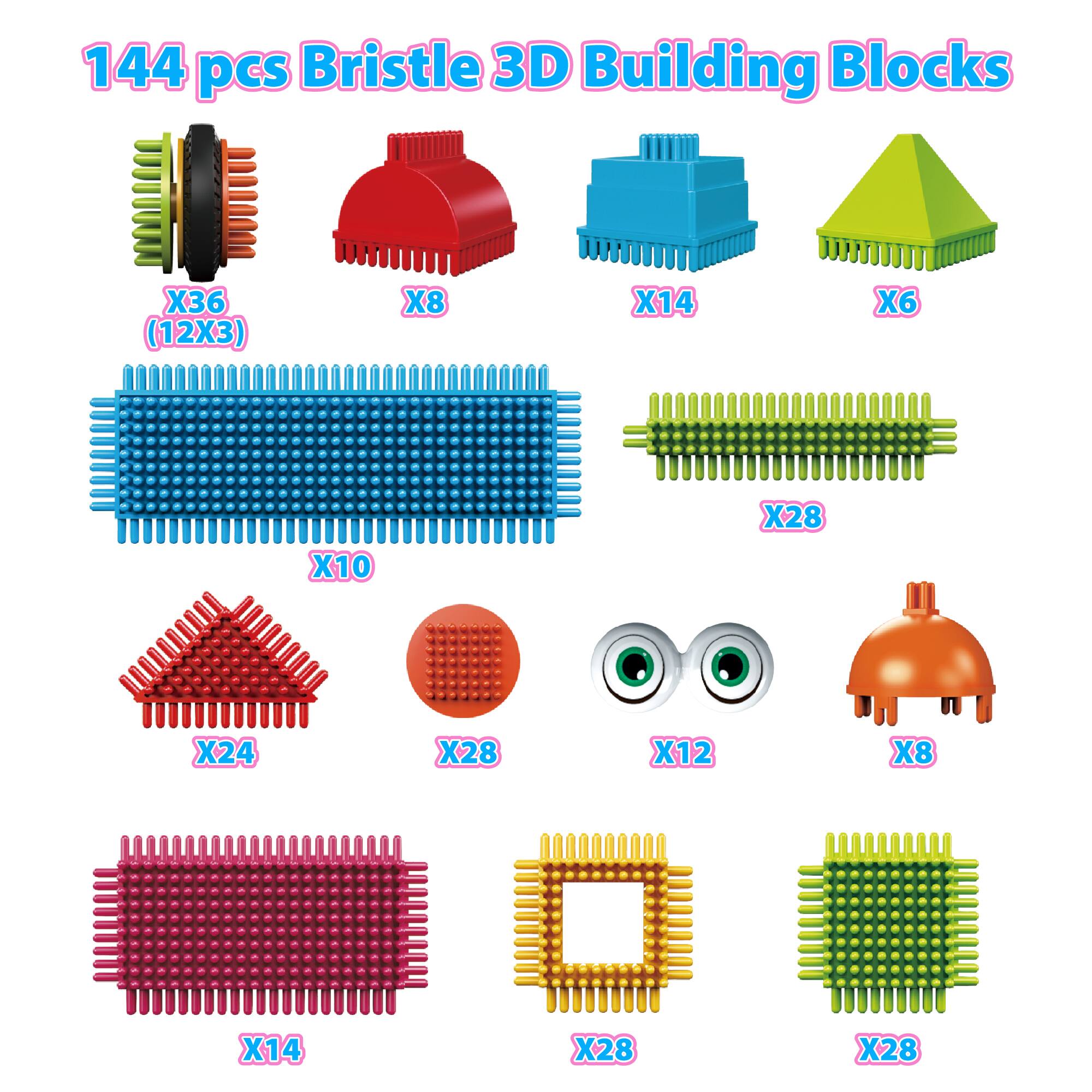 144 pcs Bristle 3D Building Blocks X36 (12X3) X8 X14 X6 X10 X28 X24 X28 X12 X8 X14 X28 X28