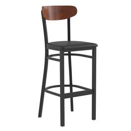 Flash Furniture - Wright Commercial Barstool with 500 LB. Capacity Steel Frame, Walnut Finish Wooden Boomerang Back, and Vinyl - Black