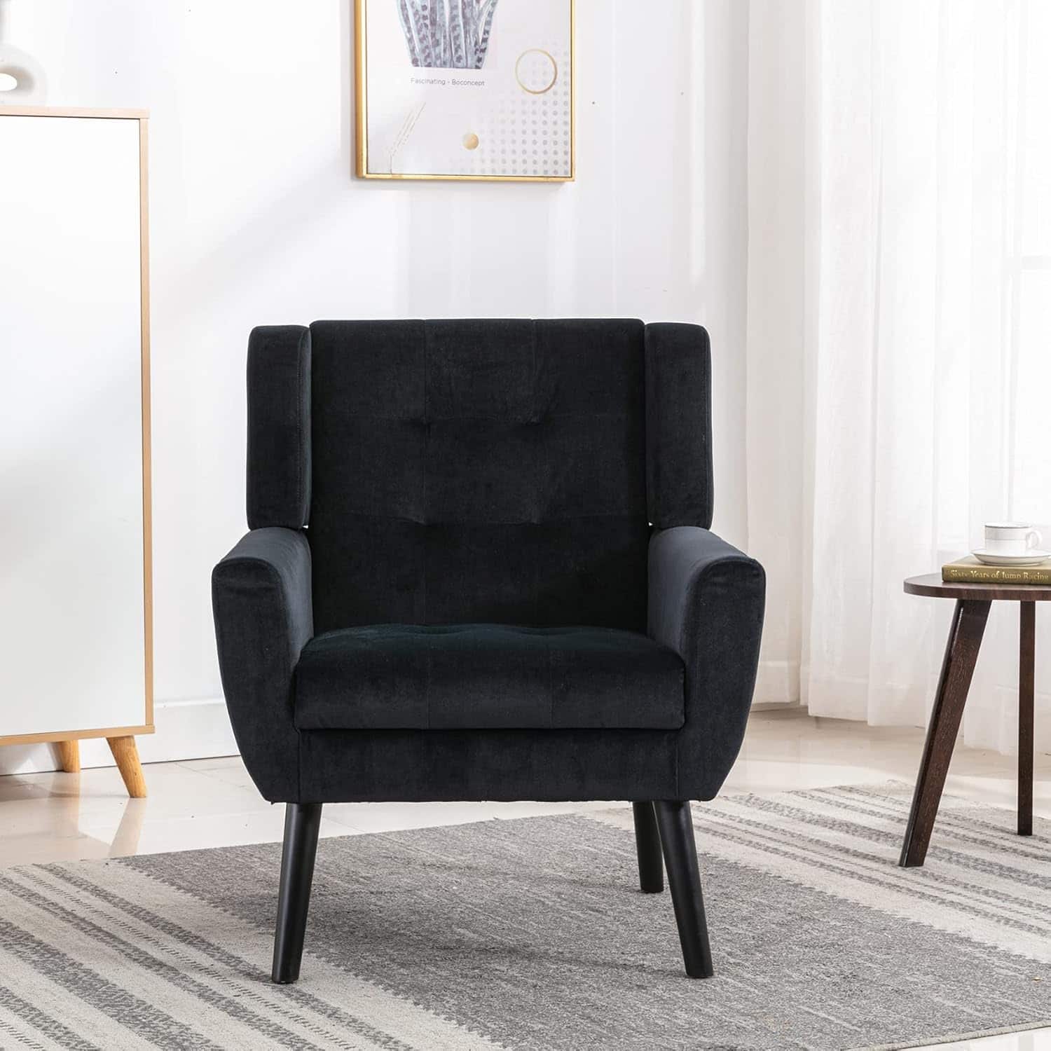 Trinkets Crazed - Modern Soft Velvet Material Ergonomics Accent Chair With Legs - Black