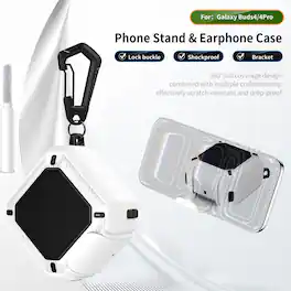 Dteck - for Samsung Galaxy Buds 4 / Galaxy Buds 4 Pro Case with Lock Clip and Phone Stand, Comes with Hook and Cleaning Pen - White