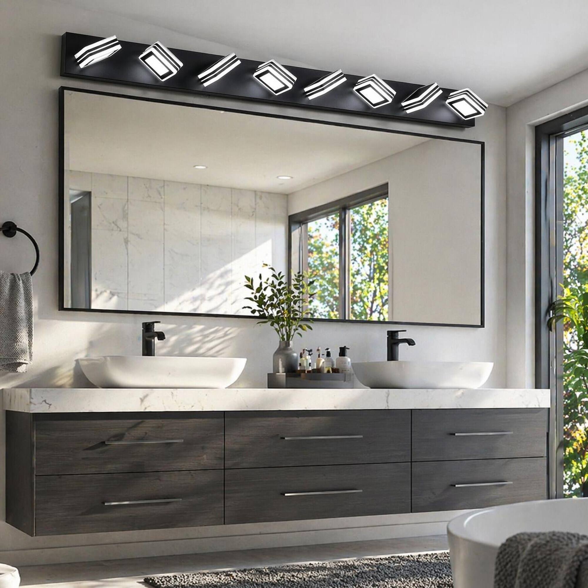Alt View 2. RYHNUYNE - Black 8‑Light LED Vanity Light,Modern Bathroom Wall Light Fixture, Over Mirror Bath Vanity Lighting for Bathroom - Black.