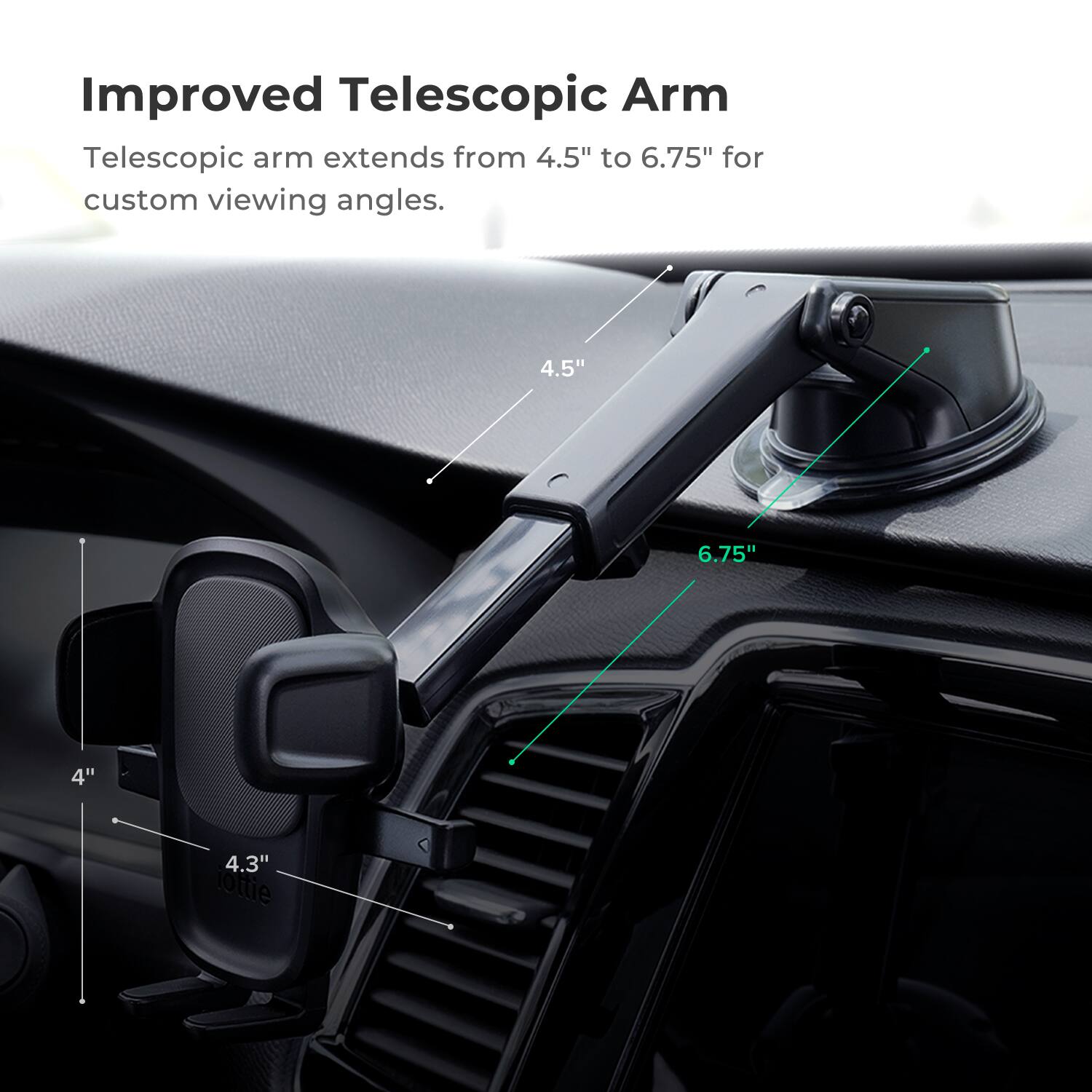 Improved Telescopic Arm: Telescopic arm extends from 4.5" to 6.75" for custom viewing angles.