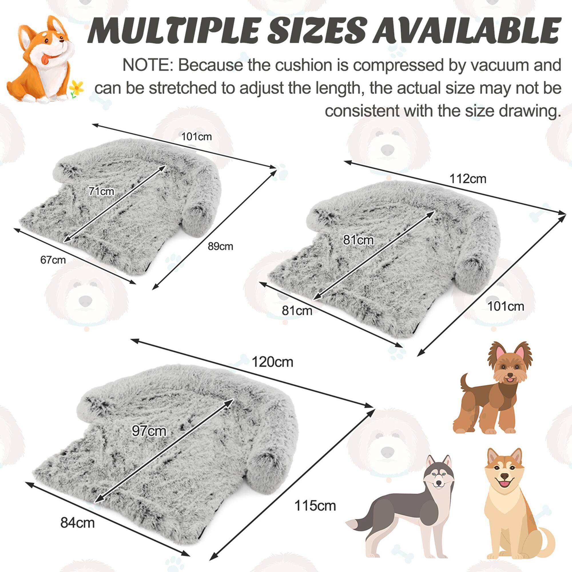 MULTIPLE SIZES AVAILABLE

NOTE: Because the cushion is compressed by vacuum and can be stretched to adjust the length, the actual size may not be consistent with the size drawing.

- 101cm x 71cm
- 112cm x 81cm
- 120cm x 97cm
- 115cm x 84cm